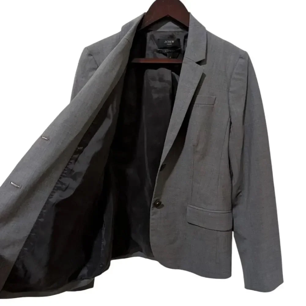 J.Crew 1035 Bi-Stretch Blazer Wool Blend Tollegno 1900 Grey Size 12 STY 95961